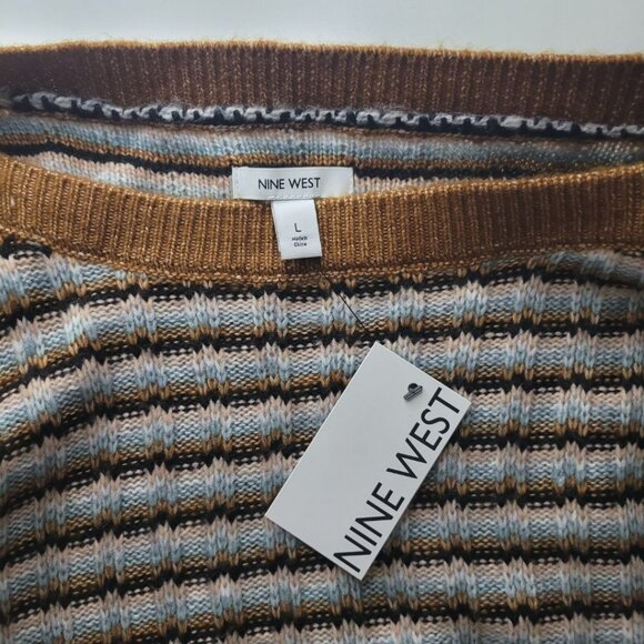 Nine West Striped Sweater Soft Womens Large Brown Blue Knit - Picture 7 of 9